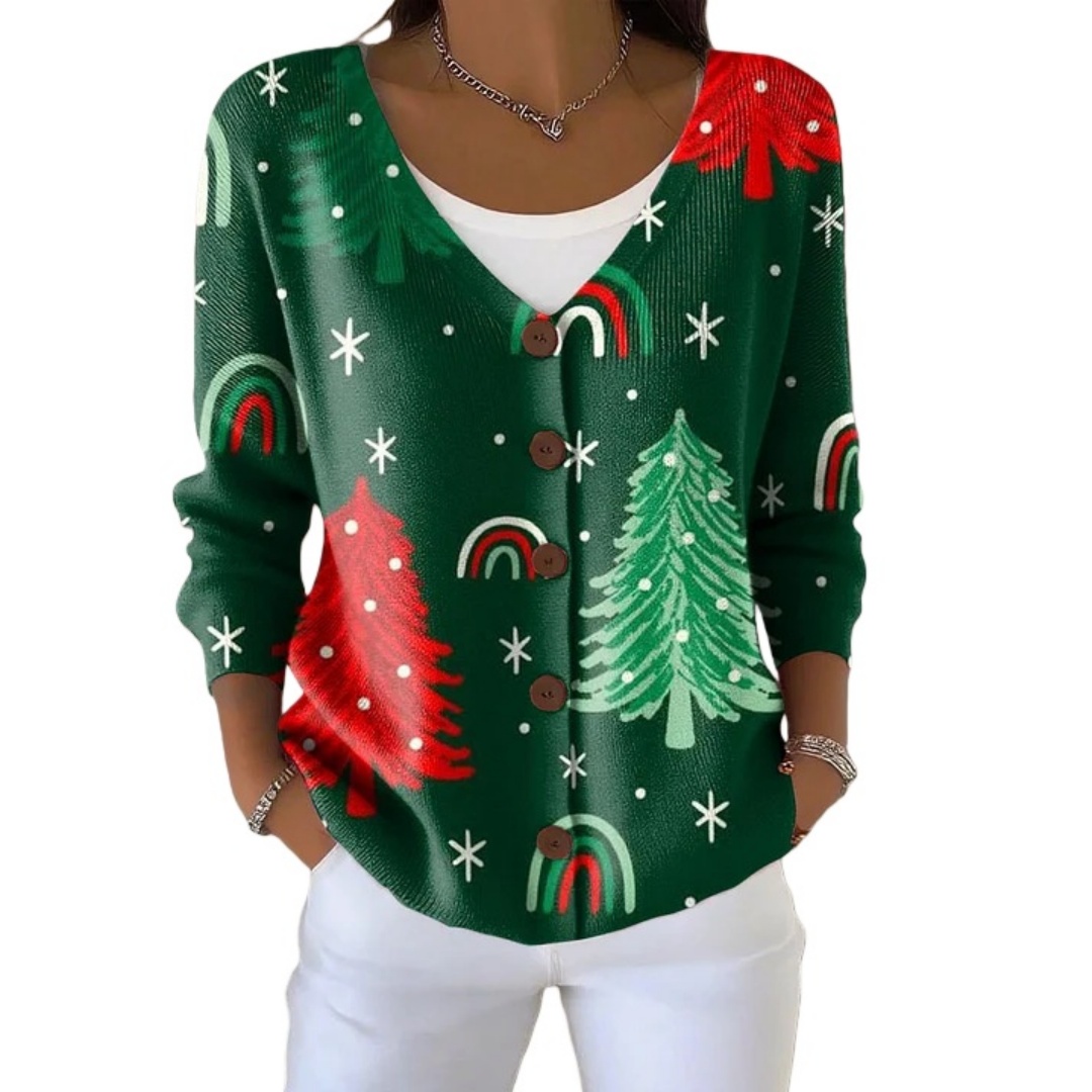 Women Christmas Cardigan Fashion Long Sleeve Button-Up Sweater Casual Streetwear